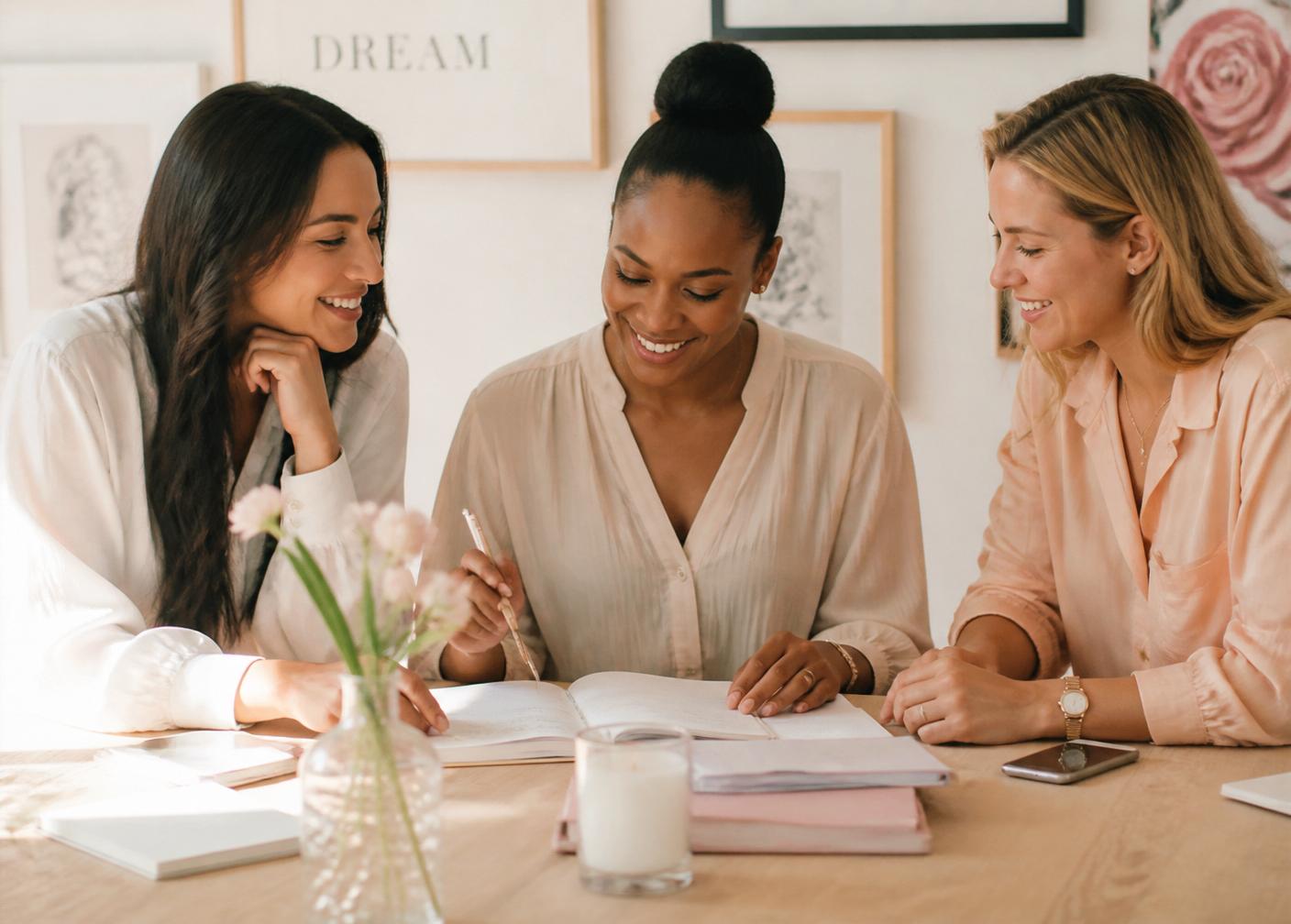 Diverse women collaborating warmly